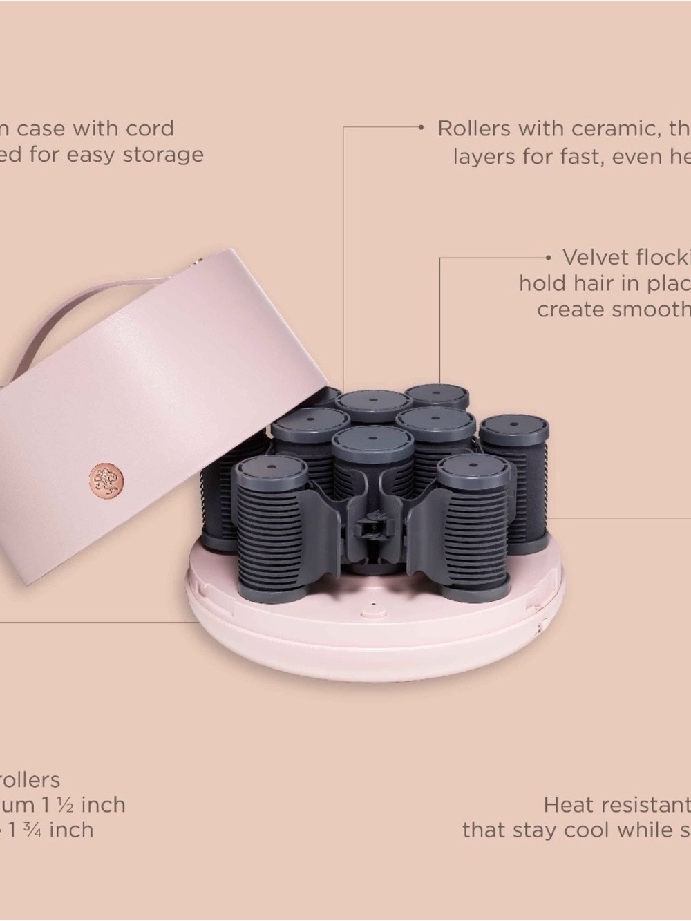 Electric Velvet Hair Rollers with Pink Travel Case - Portable Gray Rollers